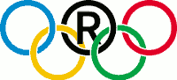 Anneaux olympiques, avec un (R) dans l'anneau noir