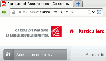 Iceweasel Web browser, with “caisse-epargne.fr” in its address bar